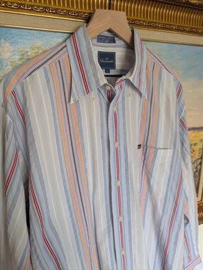 Faconnable Light Blue Multi-Stripe Seersucker Shirt Large